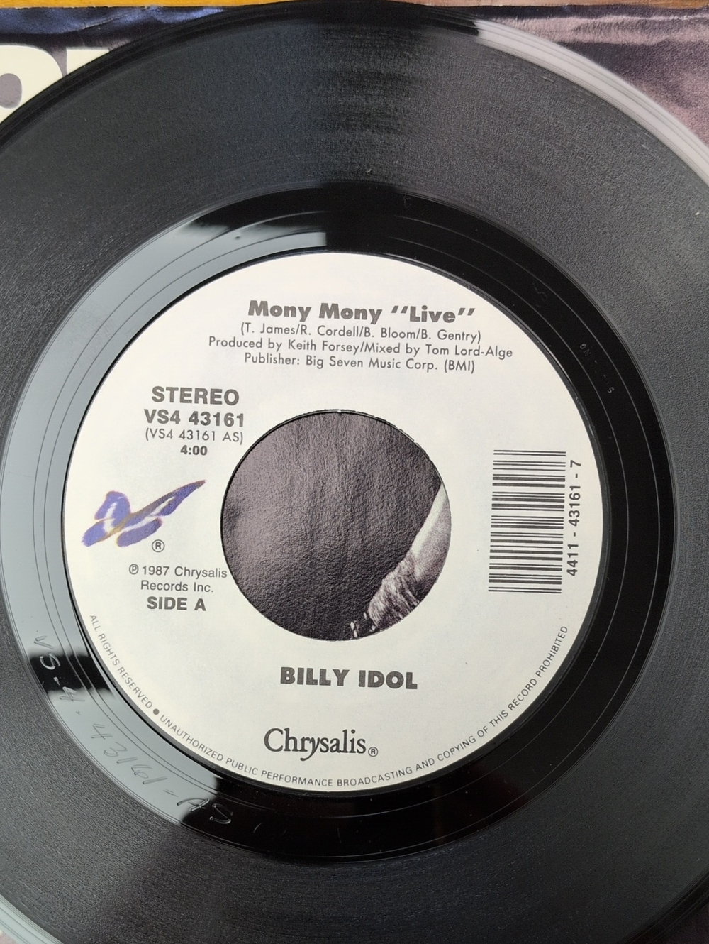 Billy Idol "Mony Mony 'Live'" 7" Vinyl Single - White Label